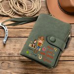 Personalized Cowgirl Horse PU Leather Tri-Fold Wallet with Name Card Holder and Wristlet Strap Birthday Gift for Women Horse Lovers