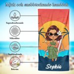 Personlig strandhandduk med namn solnedgång tecknad figur snabbtorkande extra stor sommarresor födelsedagspresent familj vänner