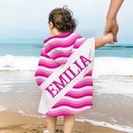 Toalla de playa con capucha personalizada de secado rápido con rayas onduladas y coloridas para vacaciones de verano regalo de cumpleaños para niños