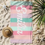 Toalla de playa personalizada de rayas coloridas de secado rápido con nombre esencial para viajes regalo de verano para familiares y amigos