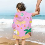 Toalla de playa con capucha personalizada con patrón de frutas animales marinos y nombre de secado rápido regalo de vacaciones y cumpleaños para niños