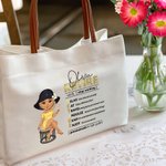 Gepersonaliseerde Cartoon Character Retire Definition Quotes Grote Canvas Tas met Leren Handvat Verjaardag Pensioen Cadeau voor Vrouwen Collega's