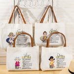 Gepersonaliseerde Cartoon Character Retire Definition Quotes Grote Canvas Tas met Leren Handvat Verjaardag Pensioen Cadeau voor Vrouwen Collega's