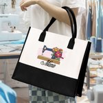Personalized Birth Flower Sewing Machine Canvas Large Tote Bag with Name Daily Travel Essentials Birthday Gift for Women Sewing Enthusiast