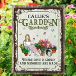 Gepersonaliseerde Retro tuinieren cartoon karakter metalen bord met naam tuin Yard Decor Housewarming pensioen verjaardagscadeau voor mama oma vrienden