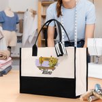Personalized Birth Flower Sewing Machine Canvas Large Tote Bag with Name Daily Travel Essentials Birthday Gift for Women Sewing Enthusiast