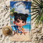 Toalla de playa personalizada con nombre 3D de dibujos animados de secado rápido regalo de cumpleaños para fiesta en la playa o viajes para niños