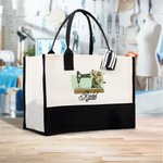 Personalized Birth Flower Sewing Machine Canvas Large Tote Bag with Name Daily Travel Essentials Birthday Gift for Women Sewing Enthusiast
