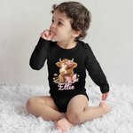 Personalised Cute Highland Cow 100% Cotton Baby Bodysuit with Name Full Moon Baby Shower Gift for Baby Girl Boy