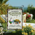 Gepersonaliseerde Retro tuinieren cartoon karakter metalen bord met naam tuin Yard Decor Housewarming pensioen verjaardagscadeau voor mama oma vrienden