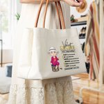 Gepersonaliseerde Cartoon Character Retire Definition Quotes Grote Canvas Tas met Leren Handvat Verjaardag Pensioen Cadeau voor Vrouwen Collega's