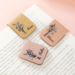Segnalibro magnetico in pelle PU personalizzato con fiore di nascita colorato e nome regalo di compleanno per amanti dei libri