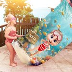 Toalla de playa personalizada de secado rápido con nombre y personaje de buceador en 3D esencial para el verano regalo de cumpleaños para niños