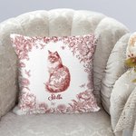 Personalized Toile De Jouy Design Dog Cat Throw Pillow Cover with Name Sympathy Sentimental Memorial Gift for Pet Owner