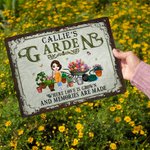 Personalized Cartoon Character Vintage Garden Metal Sign with Name Garden Decor Housewarming Birthday Gift for Grandma Mom Gardening Lovers