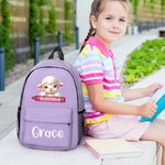 Personalisierte Cartoon Pinguin Waschbär Tiere Name Rucksack mit Reißverschluss und Seitentaschen Geburtstag zurück zu Schule Geschenk für Jungen Mädchen