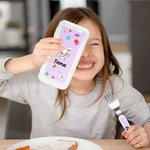 Personalized Cute Laughing Animals Food-safe Stainless Steel Kid's Fork Spoon Knife 3 Pcs Cutlery Set with Name and Case Birthday Gift for Boys Girls