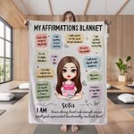 Personalized Butterfly Cartoon Yoga Character Affirmations Soft Throw Blanket with Name Home Decor Birthday Gift for Yoga Lovers Women Girls