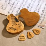 Personalized Wooden Guitar Picks with Storage Case Engraved Holder Box for Pick Set Gift for Guitar Player Musician Birthday Gift Idea