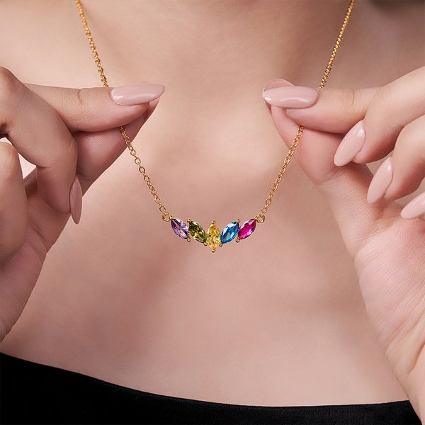 Personalized 1-7 Family Birthstones Necklace Dainty Jewelry Mother's Day Birthday Gift for Women