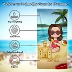 Personalisiertes Sandburg Cartoon Kinder Strandtuch mit Namen Schnelltrocknend Urlaub Essentials Geburtstag Geschenk für Jungen Mädchen