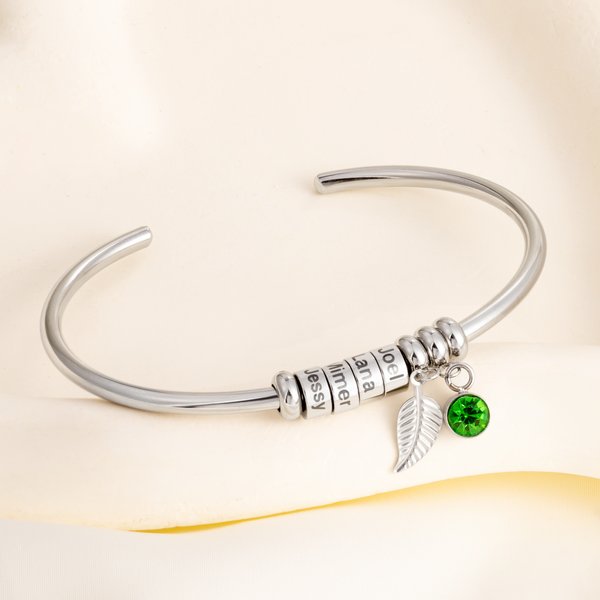 Henkilökohtainen Birthstone Leaf Open rannerengas rannerengas kaiverrettu 1-10 nimi helmiä Dainty korut äitienpäivä syntymäpäivälahja naisille