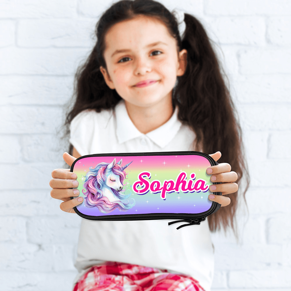 Trousse à crayons Oxford double couche avec nom et fermeture à glissière Fournitures scolaires Cadeau d'anniversaire pour la rentrée scolaire pour les étudiants