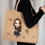 Gepersonaliseerde schattige cartoon vrouwen meisje geboorte bloem Jute tas met naam bruiloft verjaardag Moederdag cadeau voor haar