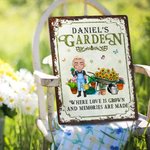 Personalized Vintage Garden Cartoon Character Metal Sign with Name Garden Decor Housewarming Birthday Gift for Grandma Mom Gardening Lovers