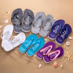 Personalized Love Heart Damask Bride Flip Flops with Texts and Ivory Rubber Soles Wedding Beach Honeymoon Gift for Bride