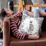 Personalized Toile De Jouy Design Dog Cat Throw Pillow Cover with Name Sympathy Sentimental Memorial Gift for Pet Owner