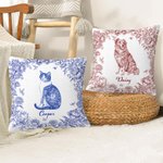 Personalized Toile De Jouy Design Dog Cat Throw Pillow Cover with Name Sympathy Sentimental Memorial Gift for Pet Owner