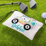 Personalized Colourful Golf Cart Linen Makeup Bag with Name and Wrist Strap Birthday Team Gift for Golf Lovers