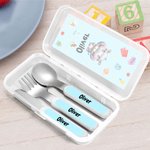 Personalized Cute Laughing Animals Food-safe Stainless Steel Kid's Fork Spoon Knife 3 Pcs Cutlery Set with Name and Case Birthday Gift for Boys Girls