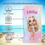 Personalisiertes Glänzendes Cartoon Mädchen Schnelltrocknendes Großes Strandtuch mit Namen Reise Strand Party Geschenk für Mädchen Damen