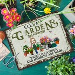 Personalized Cartoon Character Vintage Garden Metal Sign with Name Garden Decor Housewarming Birthday Gift for Grandma Mom Gardening Lovers