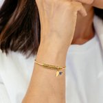 Personalised Birthstone Leaf Open Bangle Bracelet with Engraved 1-10 Name Beads Dainty Jewellery Mother's Day Birthday Gift for Women