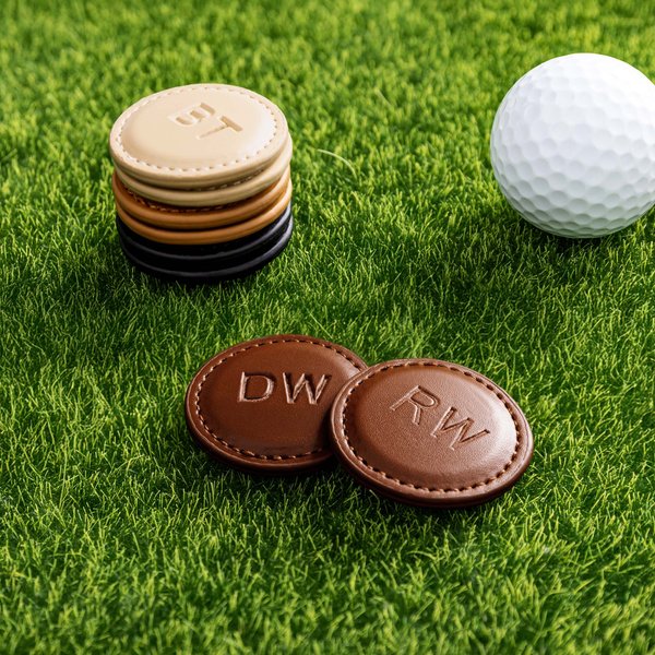 Personalized Monogram PU Leather Magnetic Golf Ball Marker Set of Two Golf Accessories Birthday Father's Day Gift for Golf Players Lovers