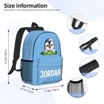 Personalisierte Cartoon Pinguin Waschbär Tiere Name Rucksack mit Reißverschluss und Seitentaschen Geburtstag zurück zu Schule Geschenk für Jungen Mädchen