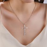 Personalised Exquisite Hollow Birth Flower Cross Necklace with Name Religious Women Jewellery Birthday Anniversary Baptism Gift for Christian