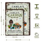 Personalized Vintage Garden Cartoon Character Metal Sign with Name Garden Decor Housewarming Birthday Gift for Grandma Mom Gardening Lovers