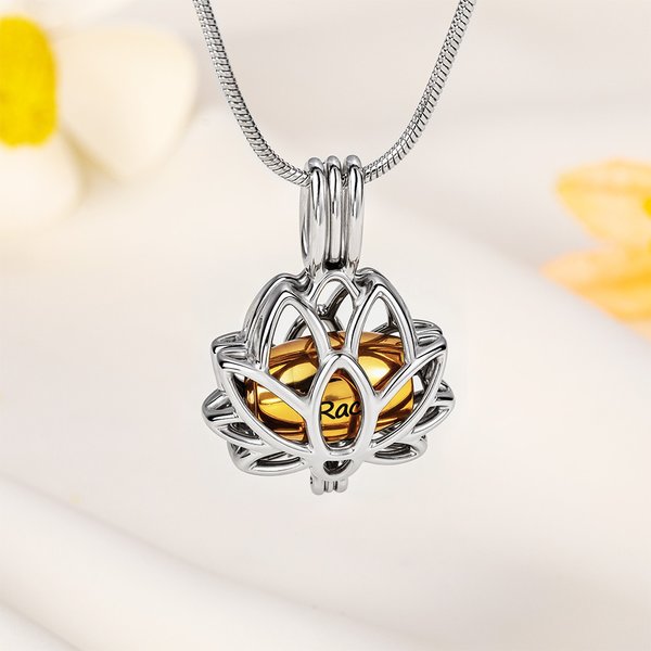 Gepersonaliseerde Lotusbloem met Mini Urn Asketting Herdenkingsgeschenk bij Verlies van een Geliefde