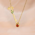 Personalized Birth Flower Birthstone Necklace with Sideways Name Minimalist Jewelry Valentine's Day Birthday Gift for Women