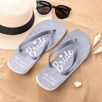 Personalized Love Heart Damask Bride Flip Flops with Texts and Ivory Rubber Soles Wedding Beach Honeymoon Gift for Bride