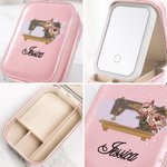 Henkilökohtainen vesiväri ompelukone syntymä kukka PU nahka korut laatikko LED kolmen värin meikki peili Travel Essential syntymäpäivälahja naisille