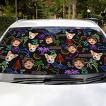 Gepersonaliseerde 1-3 gezicht foto's fluorescerende patroon auto windscherm zonnescherm Auto accessoires reizen verjaardag vakantie cadeau voor vrienden huisdier eigenaren