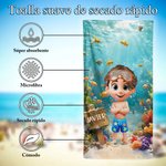 Toalla de playa personalizada de secado rápido con nombre y personaje de buceador en 3D esencial para el verano regalo de cumpleaños para niños