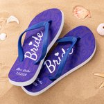 Personalized Love Heart Damask Bride Flip Flops with Texts and Ivory Rubber Soles Wedding Beach Honeymoon Gift for Bride