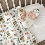 Personalizzato Cute Butterfly Rabbit Bird Woodland Animals Swaddle Blanket e Knot Hat Set con nome Baby Shower Birthday Gift per neonati