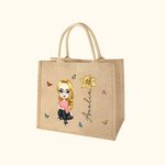 Gepersonaliseerde schattige cartoon vrouwen meisje geboorte bloem Jute tas met naam bruiloft verjaardag Moederdag cadeau voor haar